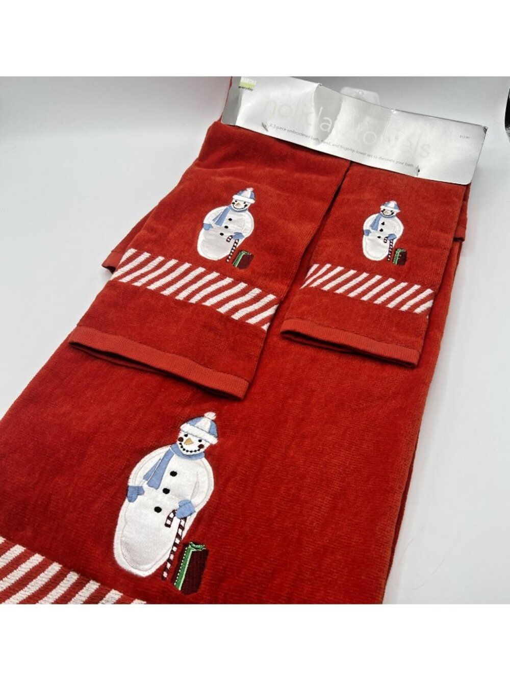 Martha Stewart Holiday Towels 3 Pc Bath Set Snowman Red Christmas Kmart 2004